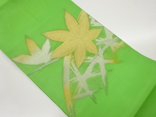  紗 垣根に紅葉模様織出し名古屋帯